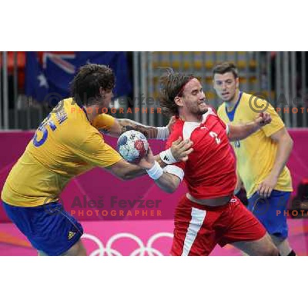 Mogensen of Denmark in action during handball quarter-final match between Sweden and Denmark at London 2012 Olympic games on August 8 ,2012 