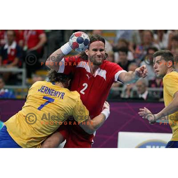 Mogensen of Denmark in action during handball quarter-final match between Sweden and Denmark at London 2012 Olympic games on August 8 ,2012 