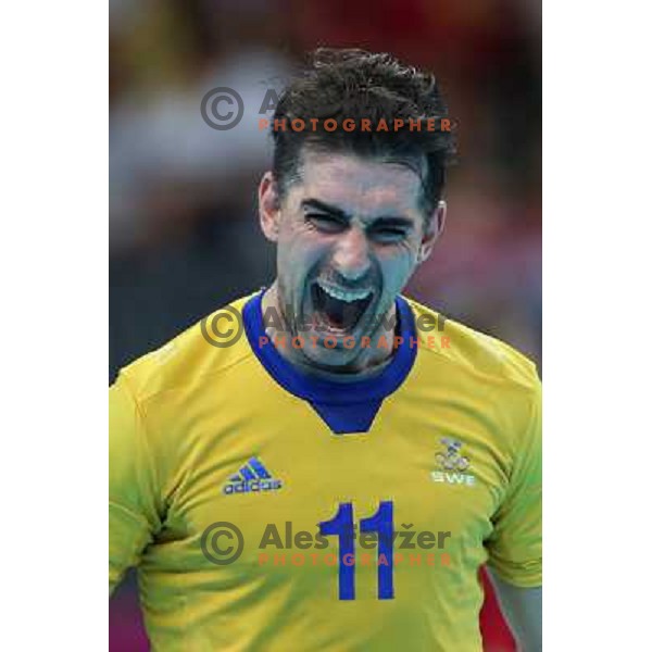 Doder of Sweden in action during handball quarter-final match between Sweden and Denmark at London 2012 Olympic games on August 8 ,2012 