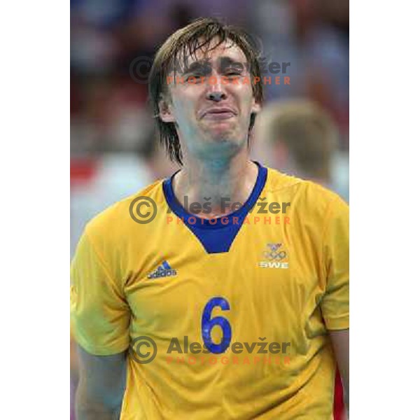 Kallman of Sweden in action during handball quarter-final match between Sweden and Denmark at London 2012 Olympic games on August 8 ,2012 