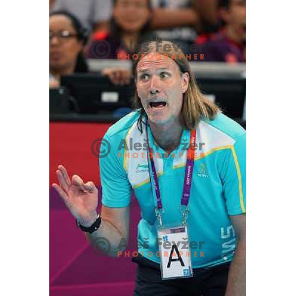 Staffan Olsson, head coach of Sweden in action during handball quarter-final match between Sweden and Denmark at London 2012 Olympic games on August 8 ,2012 