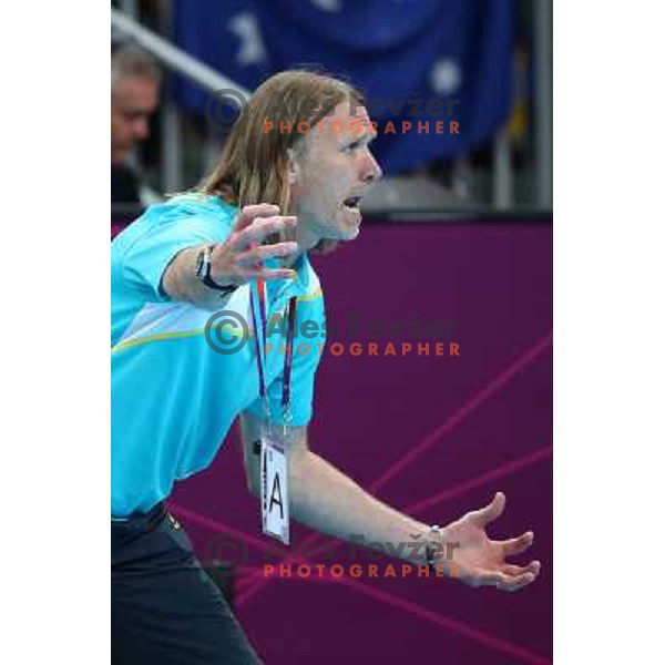 Staffan Olsson, head coach of Sweden in action during handball quarter-final match between Sweden and Denmark at London 2012 Olympic games on August 8 ,2012 