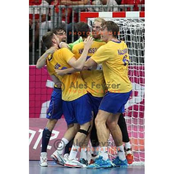 Sweden in action during handball quarter-final match between Sweden and Denmark at London 2012 Olympic games on August 8 ,2012 