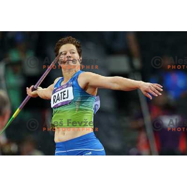Martina Ratej of Slovenia competes in the final of women\'s javelin throw at Olympic Stadium during London 2012 Summer Olympic Games, Great Britain on August 9, 2012 