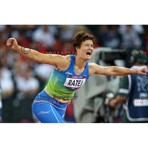 Martina Ratej of Slovenia competes in the final of women\'s javelin throw at Olympic Stadium during London 2012 Summer Olympic Games, Great Britain on August 9, 2012 