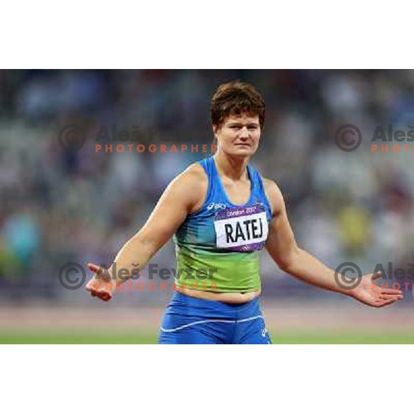 Martina Ratej of Slovenia competes in the final of women\'s javelin throw at Olympic Stadium during London 2012 Summer Olympic Games, Great Britain on August 9, 2012 