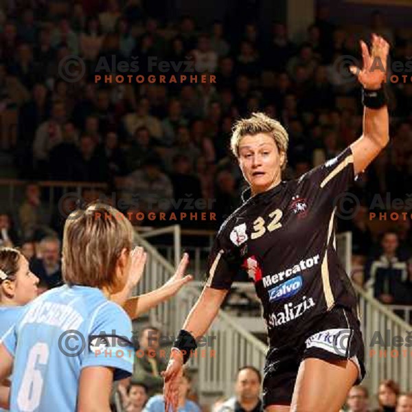 Anja Freser during women\'s EHF Championsleague game Krim Mercator-Dynamo Volgograd in Ljubljana, Slovenia. Krim Mercator won 41-34. Photo by Ales Fevzer