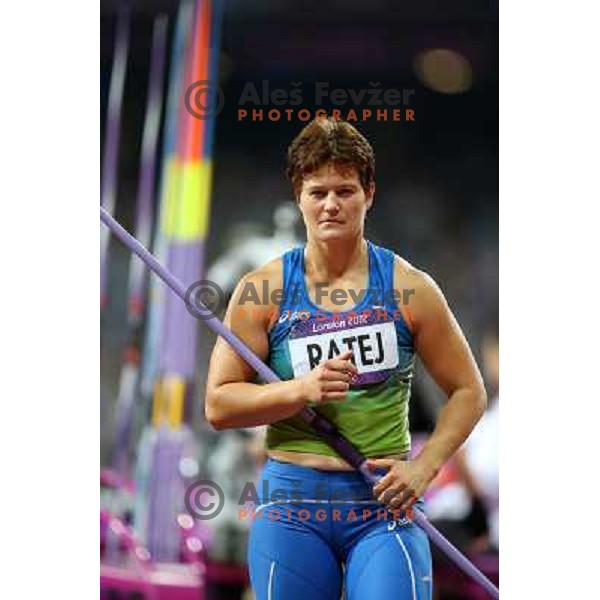 Martina Ratej of Slovenia competes in the final of women\'s javelin throw at Olympic Stadium during London 2012 Summer Olympic Games, Great Britain on August 9, 2012 