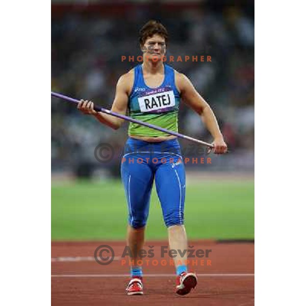 Martina Ratej of Slovenia competes in the final of women\'s javelin throw at Olympic Stadium during London 2012 Summer Olympic Games, Great Britain on August 9, 2012 