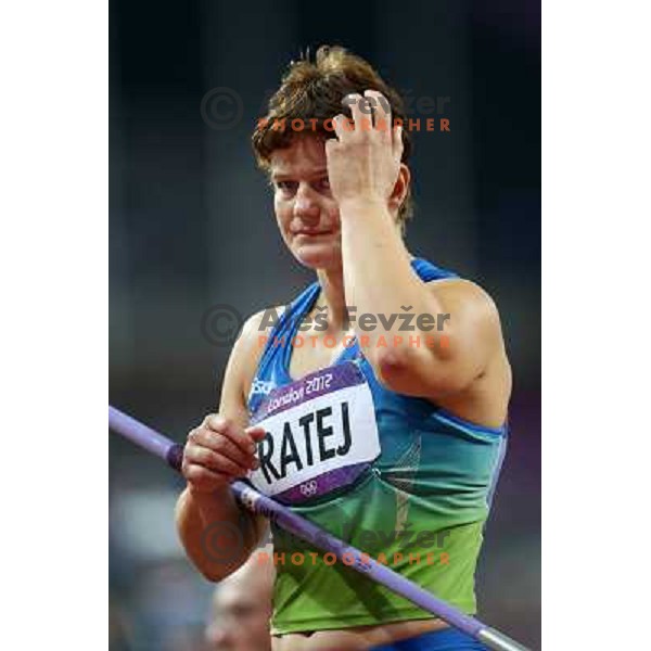Martina Ratej of Slovenia competes in the final of women\'s javelin throw at Olympic Stadium during London 2012 Summer Olympic Games, Great Britain on August 9, 2012 