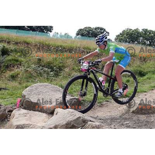 Tanja Zakelj of Slovenia during free practice session on Olympic MTB course at Hadleigh Farm near Southend on Sea,Essex during London 2012 Summer Olympic games on August 9, 2012 