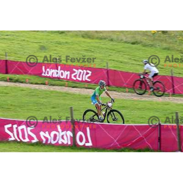 Tanja Zakelj of Slovenia during free practice session on Olympic MTB course at Hadleigh Farm near Southend on Sea,Essex during London 2012 Summer Olympic games on August 9, 2012 