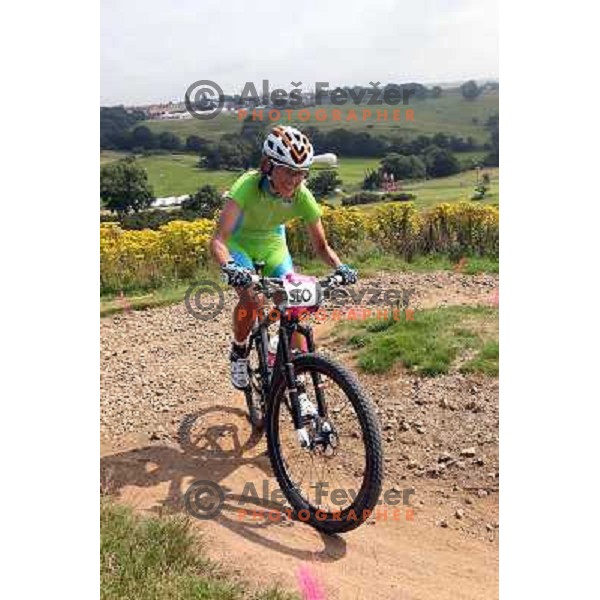 Blaza Klemencic of Slovenia during free practice session on Olympic MTB course at Hadleigh Farm near Southend on Sea,Essex during London 2012 Summer Olympic games on August 9, 2012 