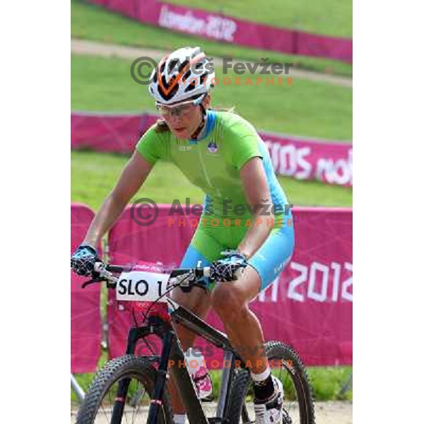 Blaza Klemencic of Slovenia during free practice session on Olympic MTB course at Hadleigh Farm near Southend on Sea,Essex during London 2012 Summer Olympic games on August 9, 2012 