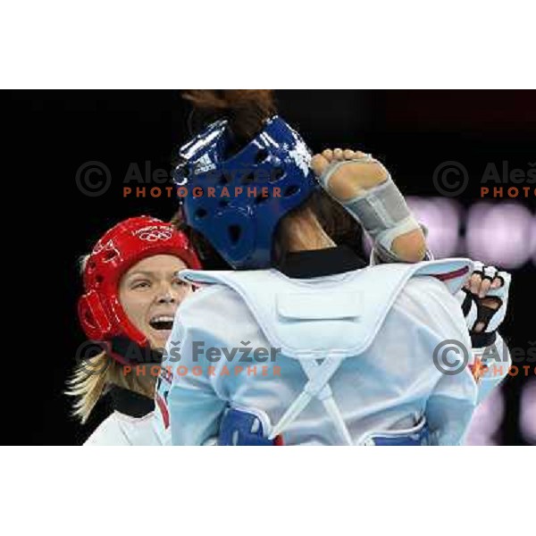 Helena Fromm of Germany fights with Hoang Chu of Vietnam in Preliminary round of women\'s -67 kg taekwondo tournament in ExCel during London 2012 Summer Olympic Games, Great Britain on August 10, 2012 