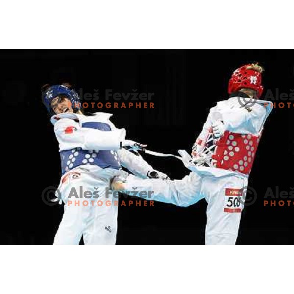 Helena Fromm of Germany fights with Hoang Chu of Vietnam in Preliminary round of women\'s -67 kg taekwondo tournament in ExCel during London 2012 Summer Olympic Games, Great Britain on August 10, 2012 
