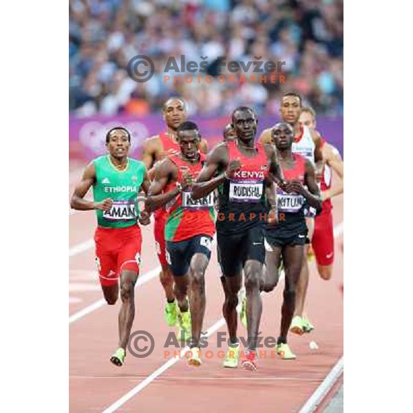 David Lekuta Rudisha of Kenya, olympic gold medalist and new world record holder at 800 meters celebrates at Olympic stadium during London 2012 Summer Olympic games, GB on August 9, 2012 
