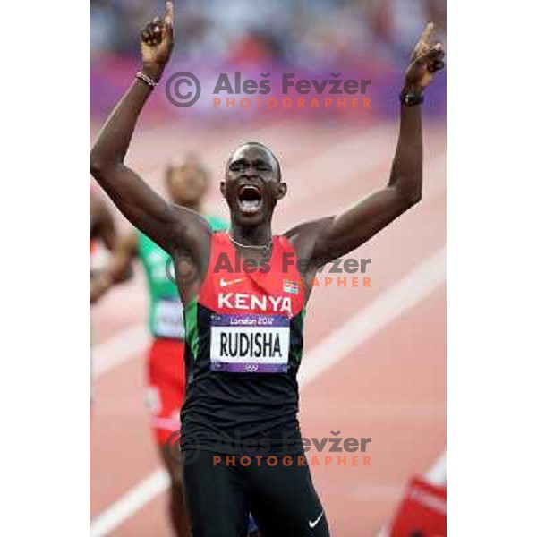 David Lekuta Rudisha of Kenya, olympic gold medalist and new world record holder at 800 meters celebrates at Olympic stadium during London 2012 Summer Olympic games, GB on August 9, 2012 