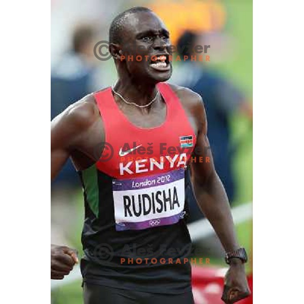 David Lekuta Rudisha of Kenya, olympic gold medalist and new world record holder at 800 meters celebrates at Olympic stadium during London 2012 Summer Olympic games, GB on August 9, 2012 