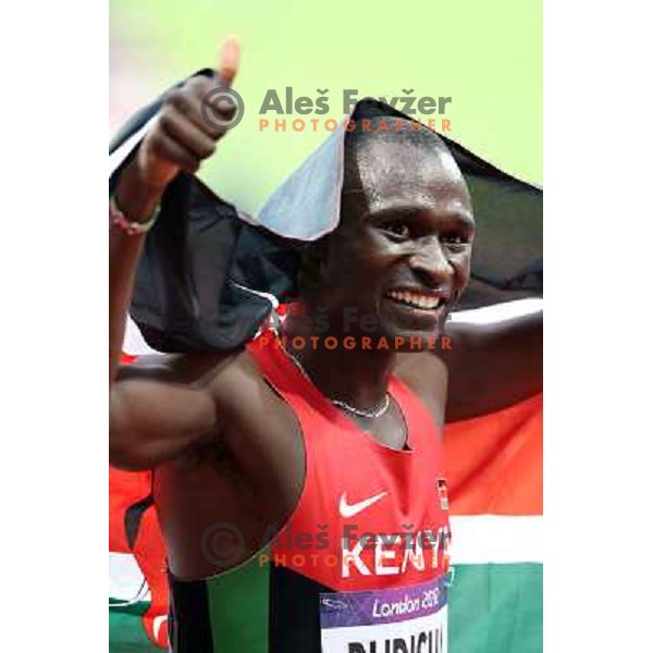 David Lekuta Rudisha of Kenya, olympic gold medalist and new world record holder at 800 meters celebrates at Olympic stadium during London 2012 Summer Olympic games, GB on August 9, 2012 