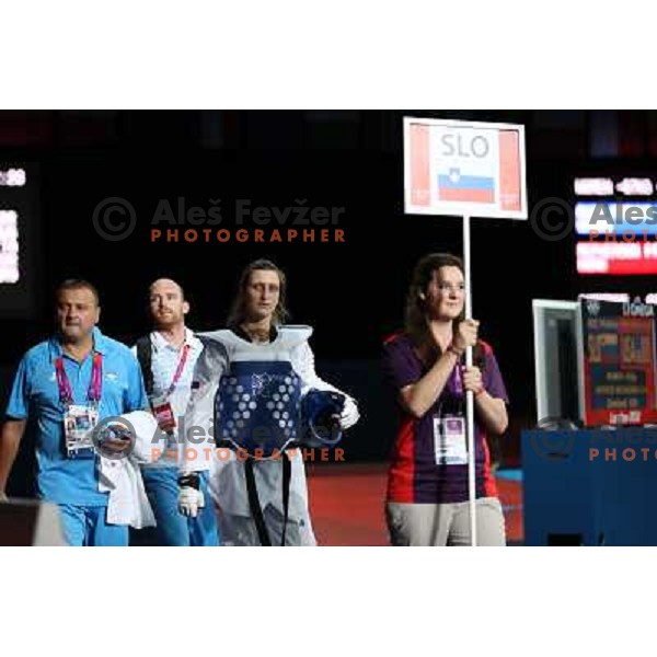 Franka Anic of Slovenia before bronze medal match of women\'s -67 kg taekwondo tournament in ExCel during London 2012 Summer Olympic Games, Great Britain on August 10, 2012 