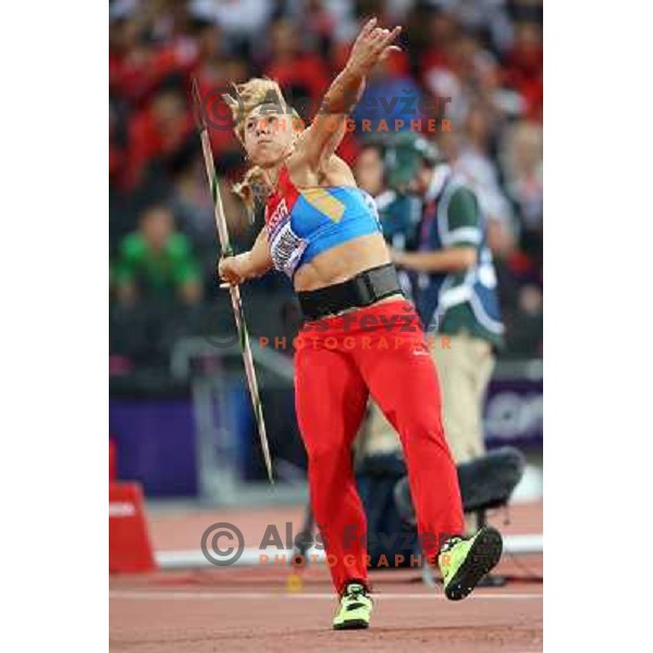 Maria Abakumova (RUS) competes in the final of women\'s javelin throw at Olympic stadium during London 2012 Summer Olympic games, GB on August 9, 2012 