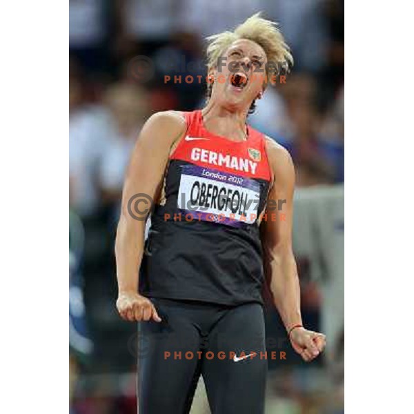 Christina Obergfoll (GER) competes in the final of women\'s javelin throw at Olympic stadium during London 2012 Summer Olympic games, GB on August 9, 2012 