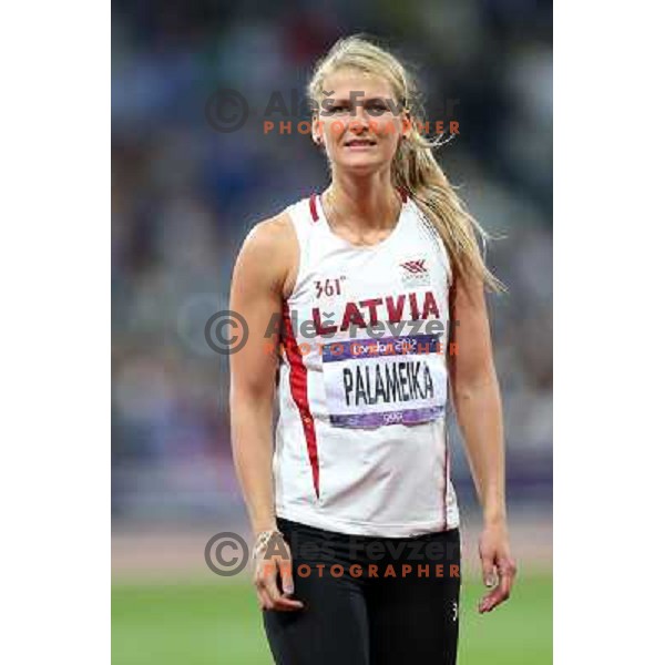 Madara Palameika of Latvia competes in the final of women\'s javelin throw at Olympic stadium during London 2012 Summer Olympic games, GB on August 9, 2012 