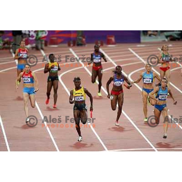 Women\'s 4x100 meters relay at Olympic stadium during London 2012 Summer Olympic games, GB on August 9, 2012 