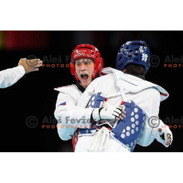 Ivan Konrad Trajkovic of Slovenia fights in Preliminary round of men\'s +80 kg taekwondo tournament in ExCel during London 2012 Summer Olympic Games, Great Britain on August 11, 2012 