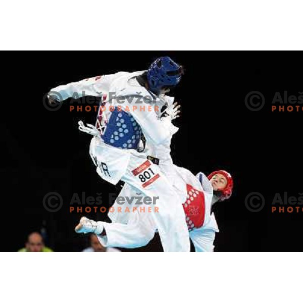 Ivan Konrad Trajkovic of Slovenia fights in Preliminary round of men\'s +80 kg taekwondo tournament in ExCel during London 2012 Summer Olympic Games, Great Britain on August 11, 2012 
