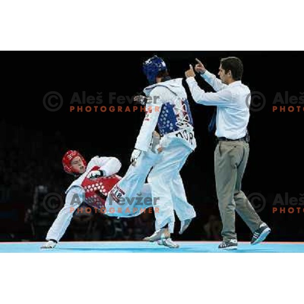 Ivan Konrad Trajkovic of Slovenia fights in Preliminary round of men\'s +80 kg taekwondo tournament in ExCel during London 2012 Summer Olympic Games, Great Britain on August 11, 2012 