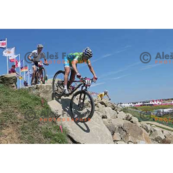 Tanja Zakelj of Slovenia in action during women\'s cross country race at Hadleigh farm near Southend-on-Sea during London 2012 Summer Olympic Games, Great Britain on August 11, 2012 