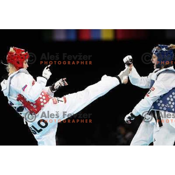 Nusa Rajher of Slovenia fights in quarter-final of women\'s +67 kg taekwondo tournament in ExCel during London 2012 Summer Olympic Games, Great Britain on August 11, 2012 