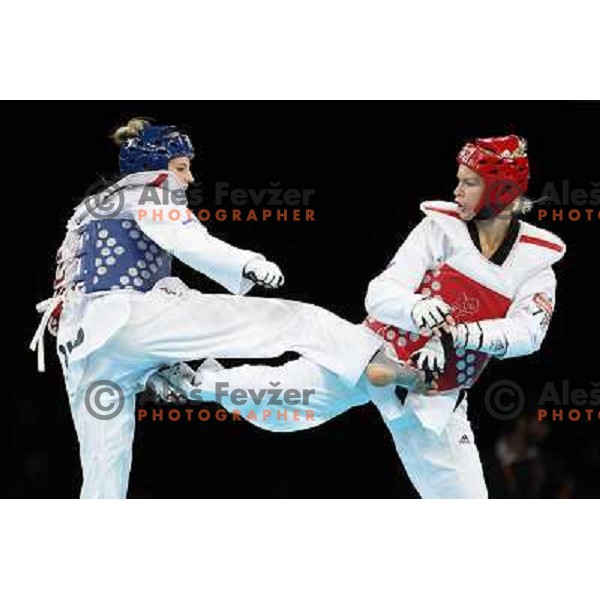 Nusa Rajher of Slovenia fights in quarter-final of women\'s +67 kg taekwondo tournament in ExCel during London 2012 Summer Olympic Games, Great Britain on August 11, 2012 