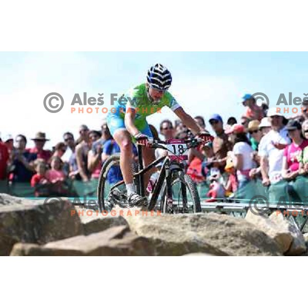 Tanja Zakelj of Slovenia in action during women\'s cross country race at Hadleigh farm near Southend-on-Sea during London 2012 Summer Olympic Games, Great Britain on August 11, 2012 