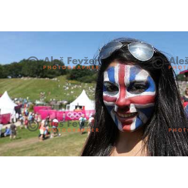 Record crowd of fans and spectators watching action during women\'s cross country race at Hadleigh farm near Southend-on-Sea during London 2012 Summer Olympic Games, Great Britain on August 11, 2012 