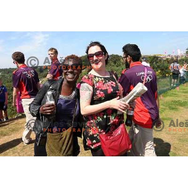 Record crowd of fans and spectators watching action during women\'s cross country race at Hadleigh farm near Southend-on-Sea during London 2012 Summer Olympic Games, Great Britain on August 11, 2012 
