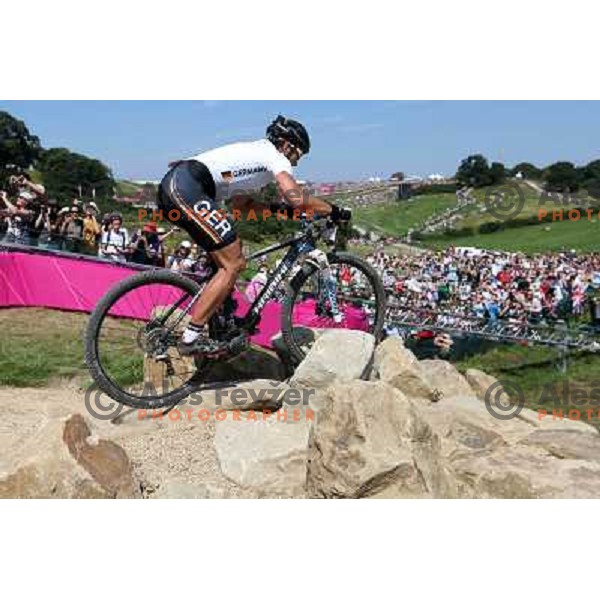 Sabine Spitz (GER) silver medalist at women\'s cross country race at Hadleigh farm near Southend-on-Sea during London 2012 Summer Olympic Games, Great Britain on August 11, 2012 