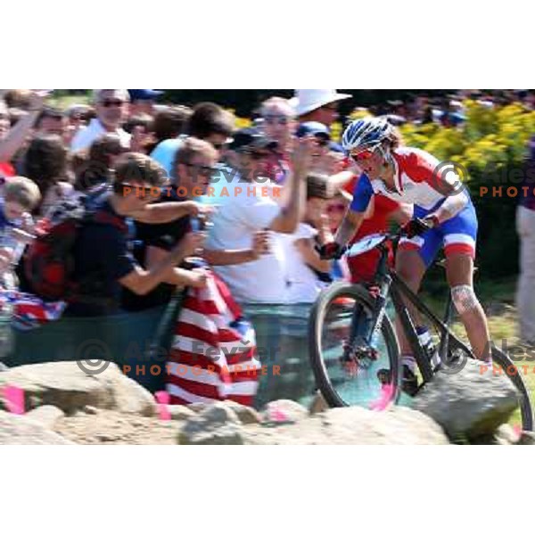 Julie Bresset of France, Olympic gold medalist at women\'s cross country race at Hadleigh farm near Southend-on-Sea during London 2012 Summer Olympic Games, Great Britain on August 11, 2012 