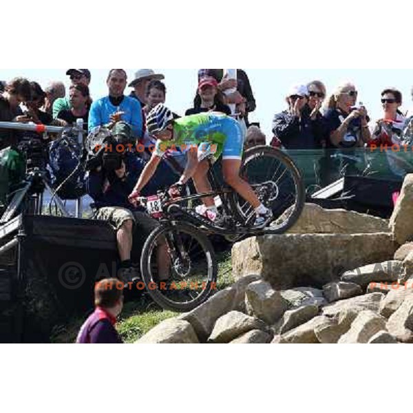 Tanja Zakelj of Slovenia in action during women\'s cross country race at Hadleigh farm near Southend-on-Sea during London 2012 Summer Olympic Games, Great Britain on August 11, 2012 