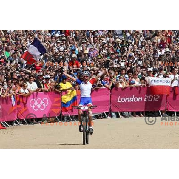 Julie Bresset of France, Olympic gold medalist at women\'s cross country race at Hadleigh farm near Southend-on-Sea during London 2012 Summer Olympic Games, Great Britain on August 11, 2012 