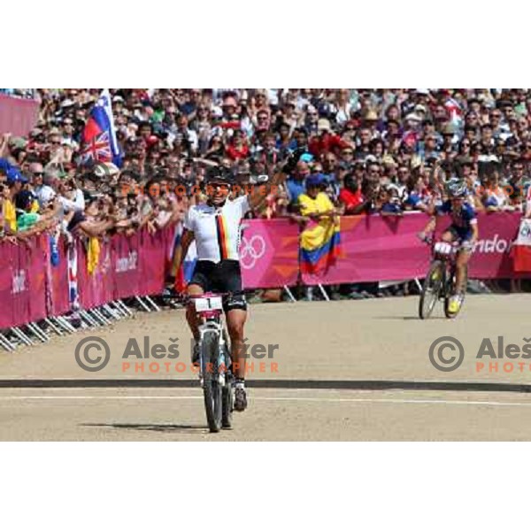 Sabine Spitz (GER) silver medalist at women\'s cross country race at Hadleigh farm near Southend-on-Sea during London 2012 Summer Olympic Games, Great Britain on August 11, 2012 