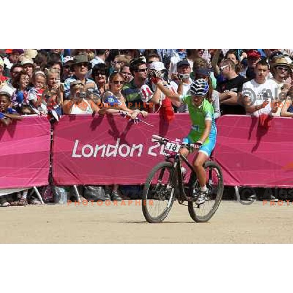 Tanja Zakelj of Slovenia in action during women\'s cross country race at Hadleigh farm near Southend-on-Sea during London 2012 Summer Olympic Games, Great Britain on August 11, 2012 
