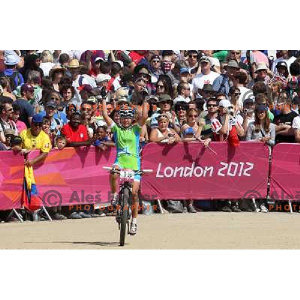 Tanja Zakelj of Slovenia in action during women\'s cross country race at Hadleigh farm near Southend-on-Sea during London 2012 Summer Olympic Games, Great Britain on August 11, 2012 