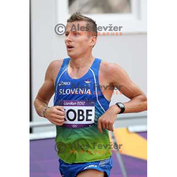 Primoz Kobe of Slovenia runs Men\'s marathon on the streets of London during 2012 Summer Olympic Games, Great Britain on August 12, 2012 