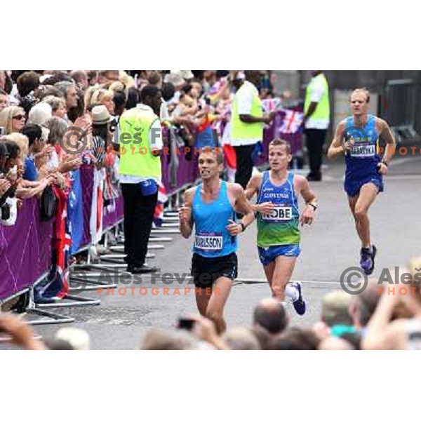 Primoz Kobe of Slovenia runs at Men\'s marathon on the streets of London during 2012 Summer Olympic Games, Great Britain on August 12, 2012 
