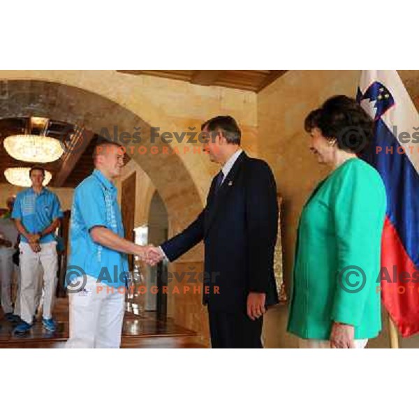 Dr. Danilo Turk, president of Slovenia meets memebers of Slovenia Olympic team from London 2012 Olympic games at Brdi pro Kranju on August 14, 2012 