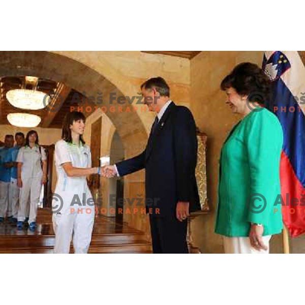 Dr. Danilo Turk, president of Slovenia meets memebers of Slovenia Olympic team from London 2012 Olympic games at Brdi pro Kranju on August 14, 2012 