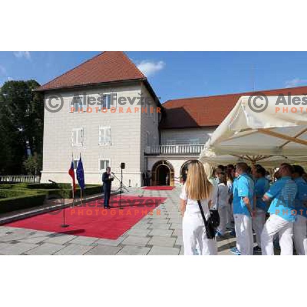 Dr. Danilo Turk, president of Slovenia meets memebers of Slovenia Olympic team from London 2012 Olympic games at Brdi pro Kranju on August 14, 2012 